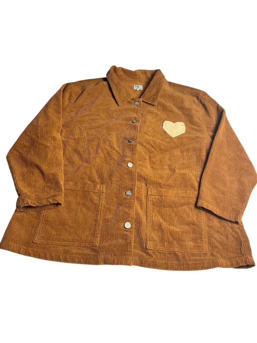 Shiny By Nature Brown S Corduroy Jacket Heart Patch Button Front Two Pockets